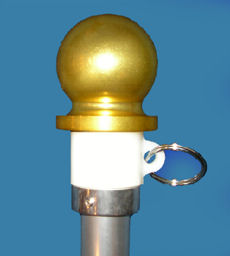 Detail showing the ball finial and part of the anti-furl system that comes with the deluxe flag pole set from your smALL FLAGs store.