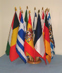 The smALL FLAGs store's Flag Stand with a "bouquet" of twelve 12x18 flags