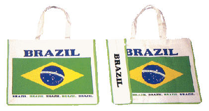 The Brazilian Tote Bag from your smALL FLAGs store showing the country name on one end of the bag.