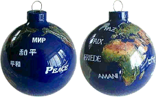 Both sides of the Natural Earth Ornament with "Peace"